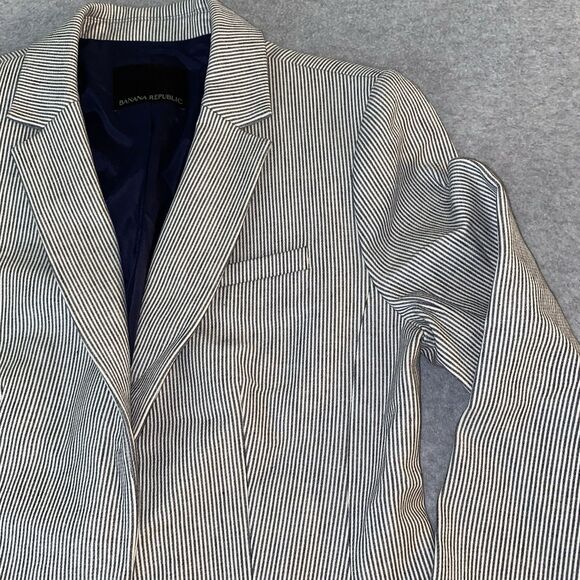 Banana Republic Blazer Jacket Women’s 4 Navy White Pinstripe Career Work 23” - Picture 3 of 16